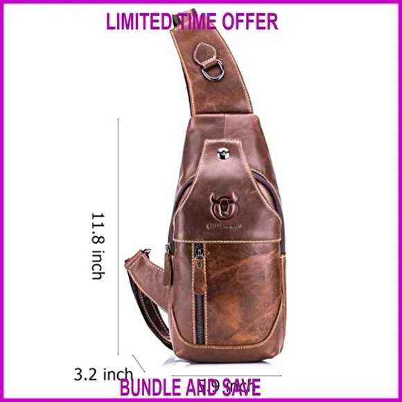 Genuine Leather Crossbody Sling Backpack for Travel Hiking Casual